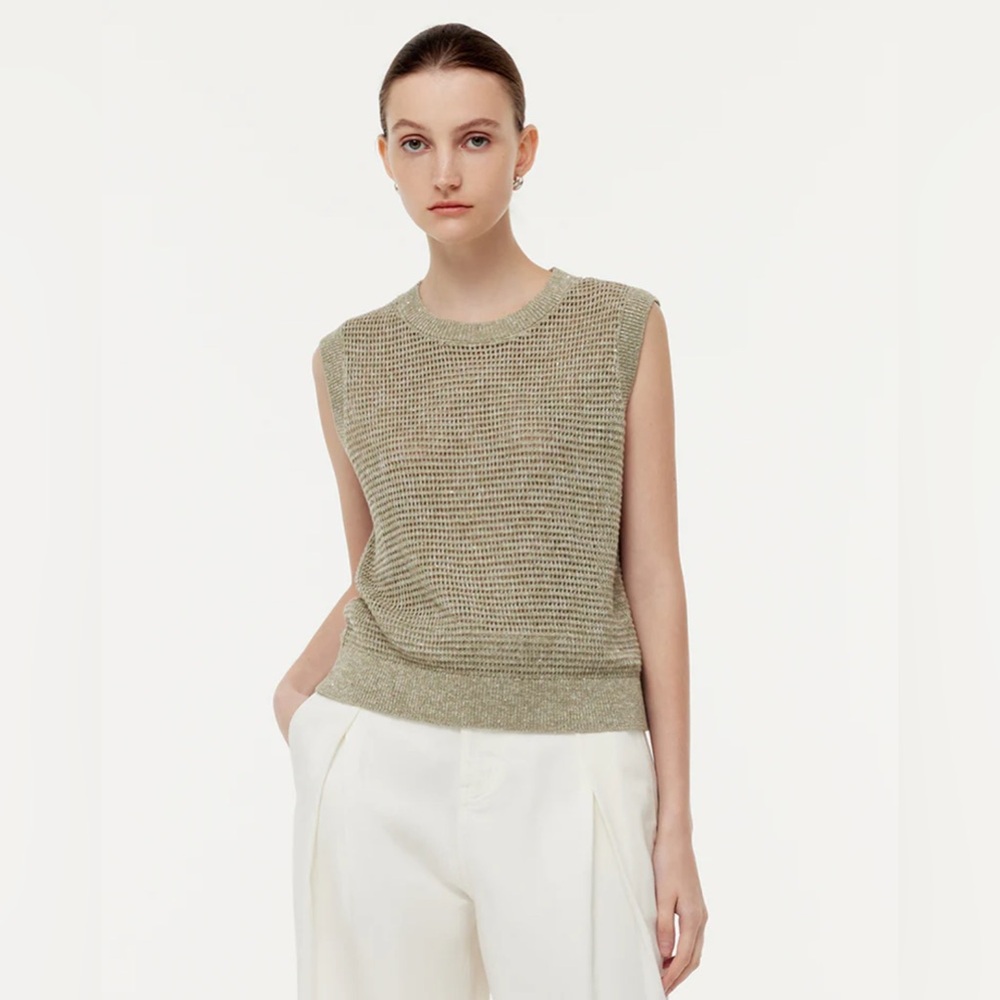 Goelia Linen Sequins Openwork Women Knit Tank Top